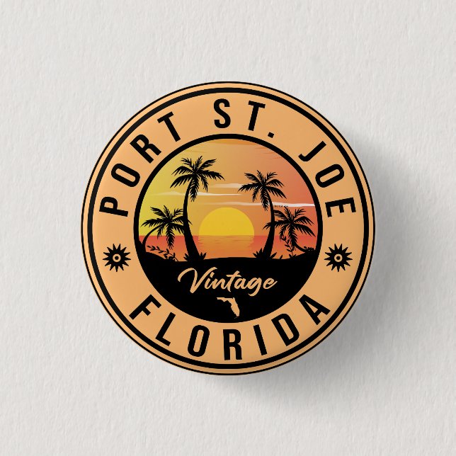 Port St. Joe Florida Retro Sunset Souvenir 1 Inch Round Button (Front)