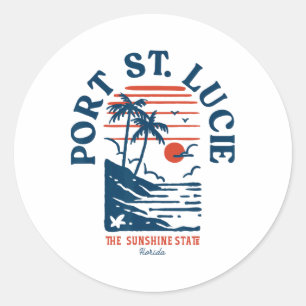 Port St. Lucie Florida Retro Surfer Vintage Beach  Classic Round Sticker