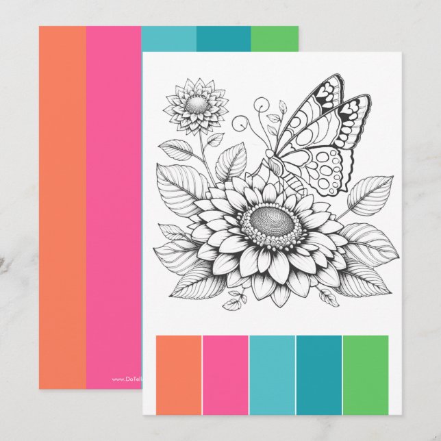 Portable Butterfly Colouring Pages for Adults Invitation (Front/Back)