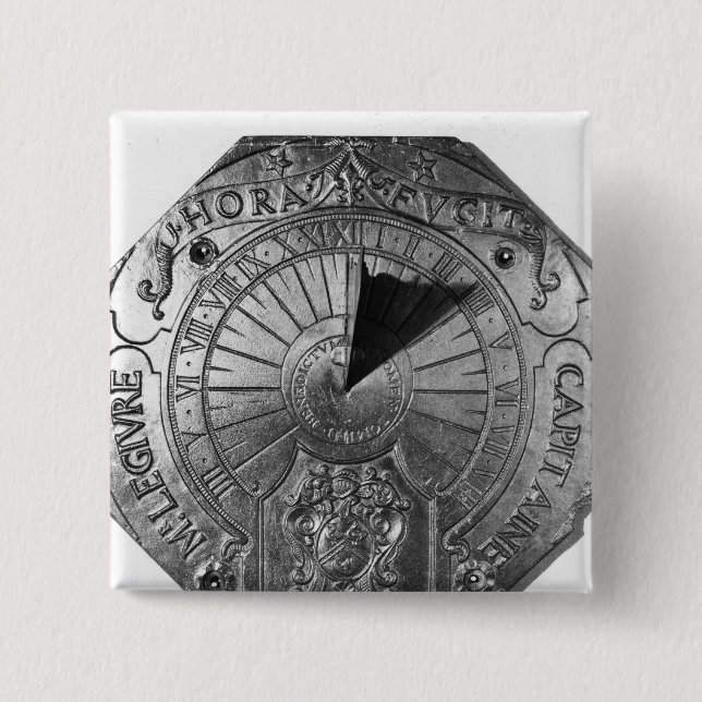 Portable Sundial, from Sierk Castle  1756 2 Inch Square Button (Front)