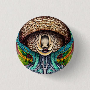 Portait of a Mushroom With Human Features  1 Inch Round Button