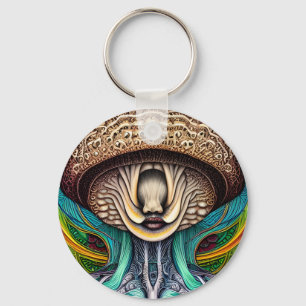 Portait of a Mushroom With Human Features  Keychain