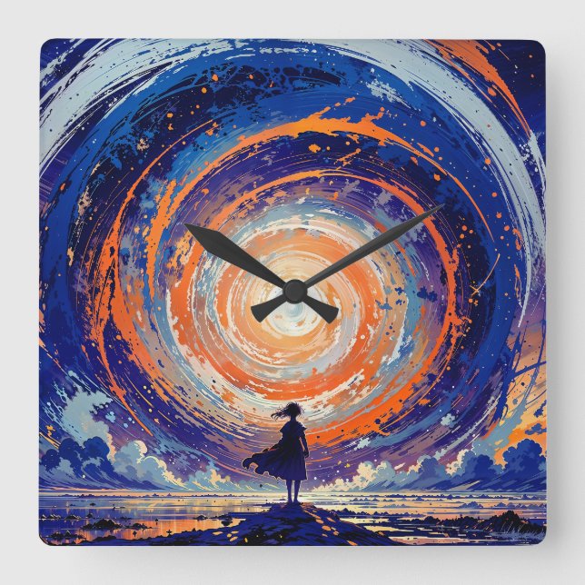 Portal Vortex - Lone Silhouette Fantasy Art Square Wall Clock (Front)
