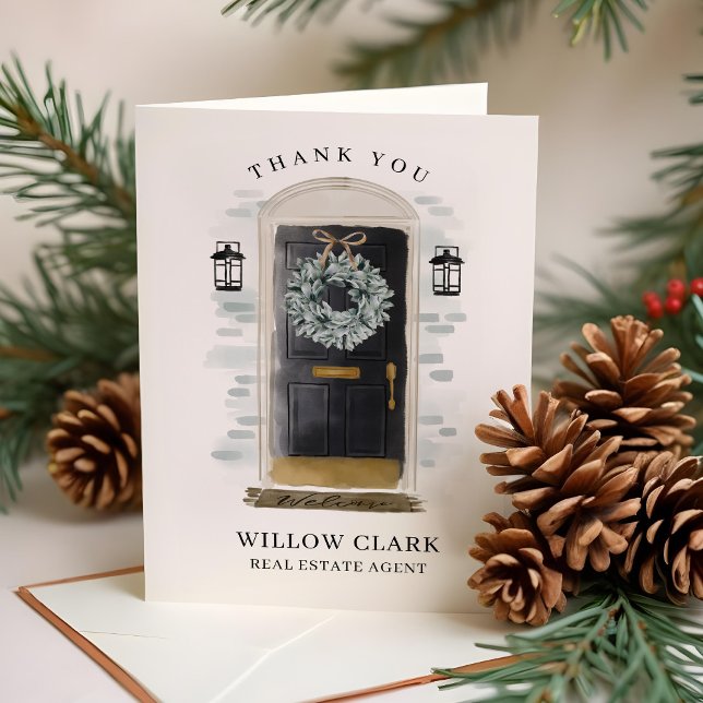 Porte avant et Merci de courroie noire (Black Watercolor Front Door & Wreath Thank You)