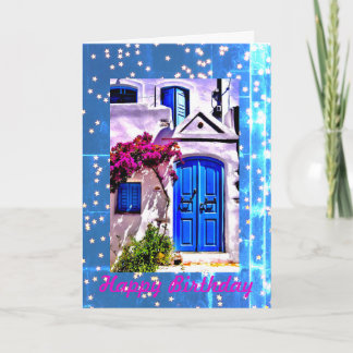 Porte bleue Anniversaire, Carte d'anniversaire pli