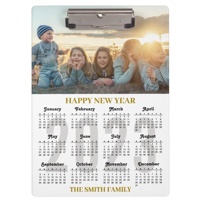 Porte-bloc 2023 Calendrier moderne Gold Script Family Photo (Devant)