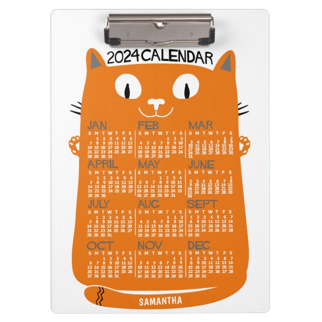 Porte-bloc 2024 Année Calendrier mensuel Mi-Siècle Orange Cha (Devant)