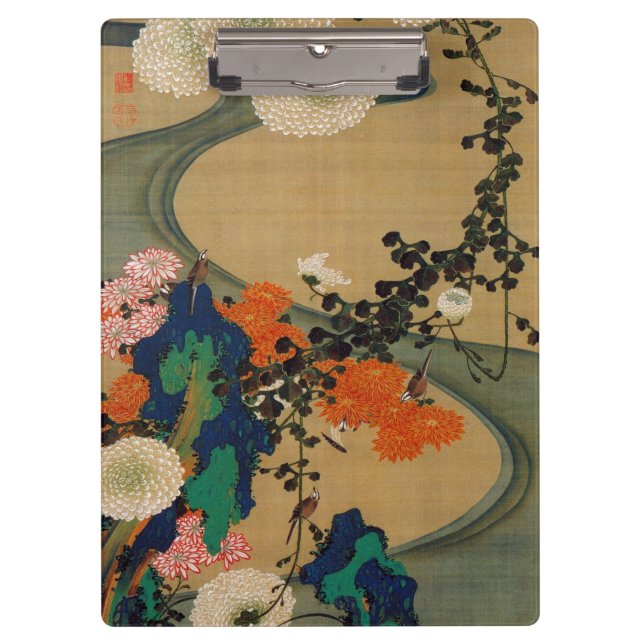 Porte-bloc 29. 菊 花 流 水 図, 冲 Chrysanthemum & Stream, Jakuchu,  (Devant)