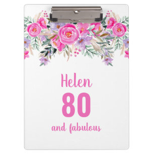 Porte-bloc 80e anniversaire blanc rose floral
