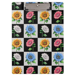 Porte-bloc à damiers Flore de tournesol multicolore