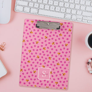 Porte-bloc Abeille mignonne & Fleurs Motif Nom du monogramme 