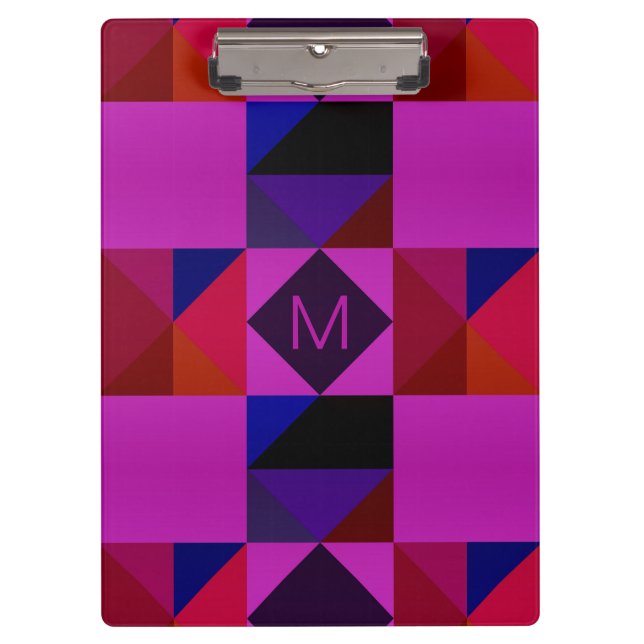 Porte-bloc Abstract Magenta Geometric Pattern Monogram (Devant)