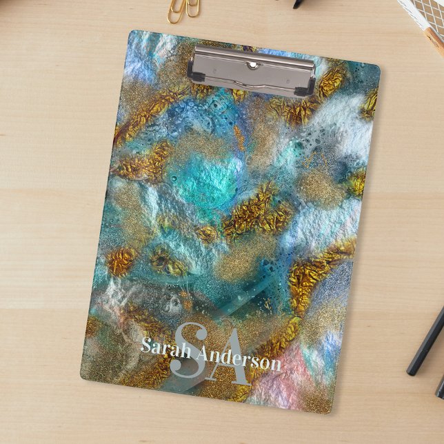 Porte-bloc Abstrait Gold Turquoise Faux Foil Parties scintill (Créateur téléchargé)