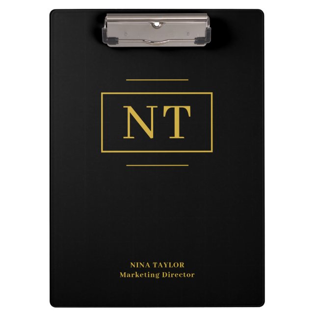 Porte-bloc Accessoire de bureau élégant à monogramme noir et  (Devant)