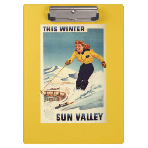 Porte-bloc affiche de sourire et de ski de femme