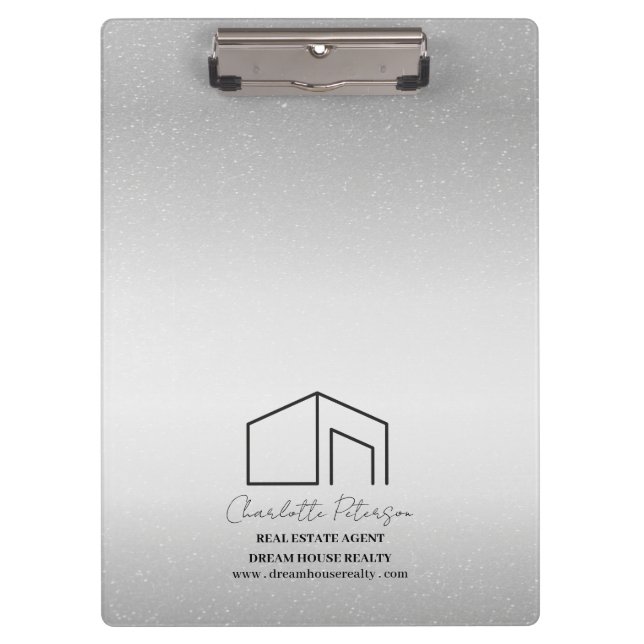 Porte-bloc Agent immobilier personnalisé Silver Metal moderne (Devant)