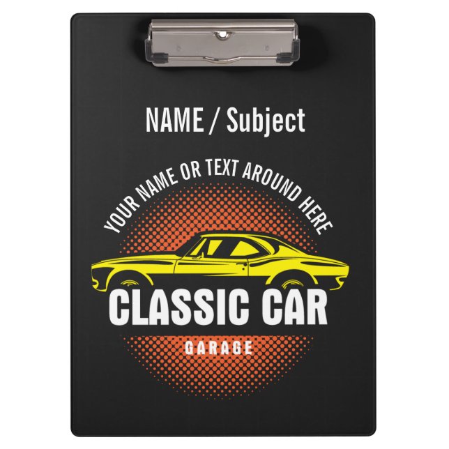 Porte-bloc Ajouter un nom Texte Jaune voiture classique (Devant)