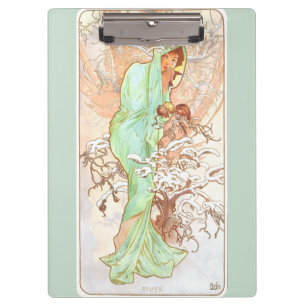 Porte-bloc Alphonse Mucha Hiver Vintage Art Nouveau peinture