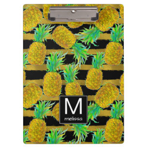 Porte-bloc Ananas d'or sur le monogramme des rayures  