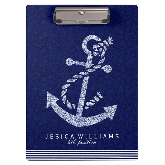 Porte-bloc Ancre Marine Bleue Paisley Et Blancs Nautique (Devant)