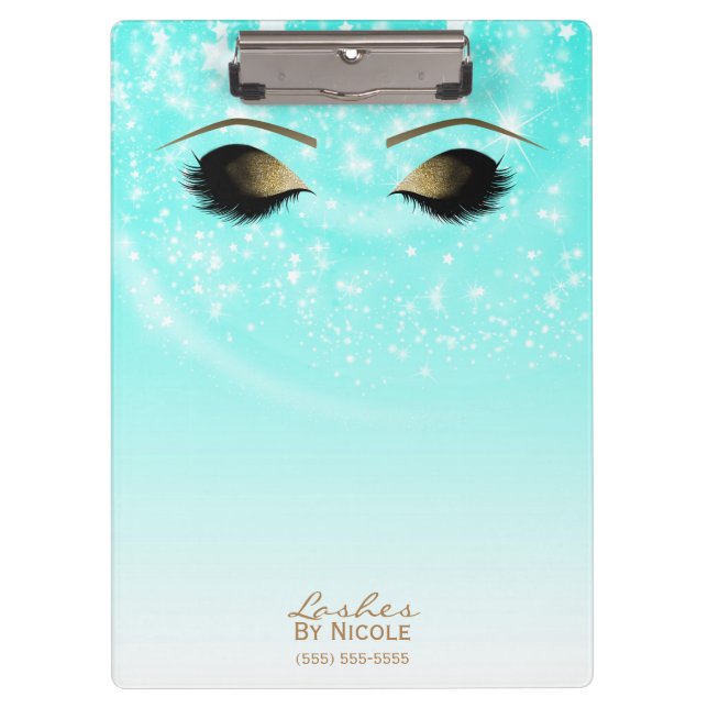 Porte-bloc Aqua Blue Sparkle Gold Maquillage Eyes Lashes Mode (Devant)
