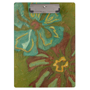Porte-bloc Aqua et Fleurs orange brûlées sur Arrière - plan v