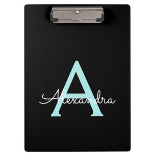 Porte-bloc Aqua Turquoise Blue Script Girl Nom du monogramme