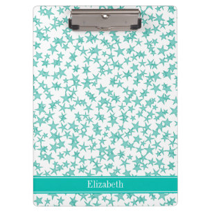 Porte-bloc Aqua Turquoise Stars White BG, nom Turquoise Monog