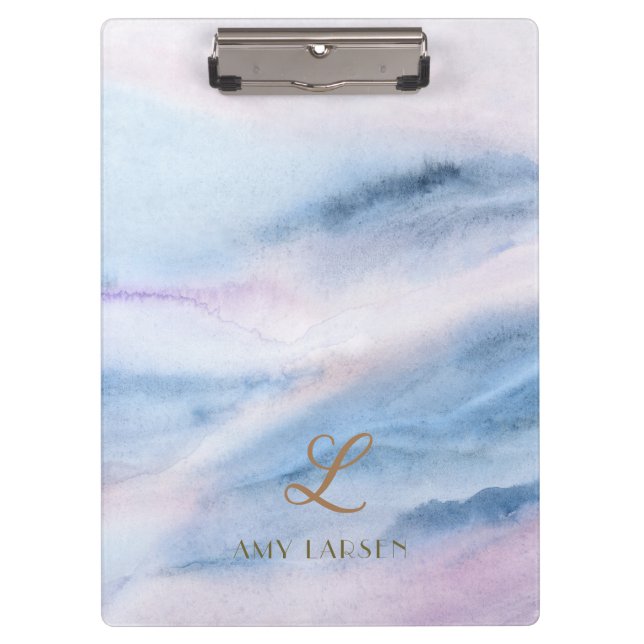Porte-bloc Aquarelle Abstrait en marbre rose bleu (Devant)