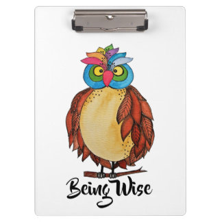 Porte-bloc Aquarelle Chouette magique avec plumes arc-en-ciel