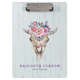 Porte-bloc Aquarelle Crâne animal avec bourgeons et fleurs