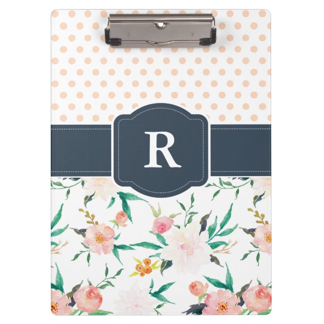 Porte-bloc Aquarelle de porte - bloc de monogramme florale, (Devant)