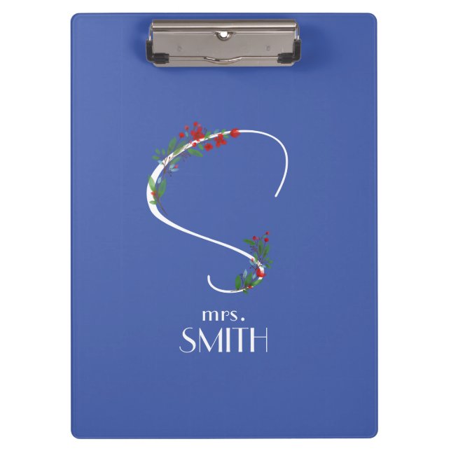 Porte-bloc Aquarelle fleur sauvage monogramme blanc rouge ble (Devant)