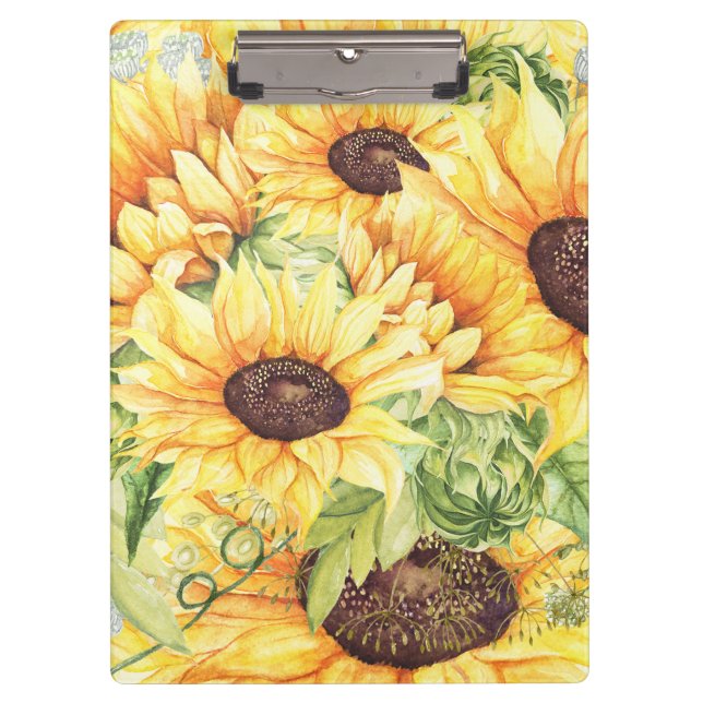 Porte-bloc Aquarelle Fleurs de soleil Jaunes Vert (Devant)