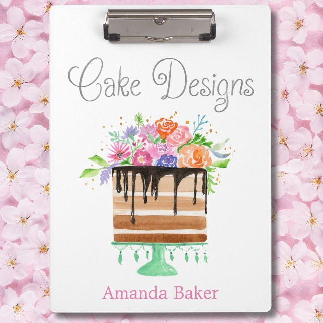 Porte-bloc Aquarelle Floral Cake Designs Nom Logo (Créateur téléchargé)