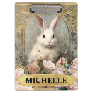 Porte-bloc Aquarelle Lapin Blanc Vintage et Roses Roses