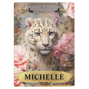 Porte-bloc Aquarelle Léopard Blanc Vintage et Roses Roses