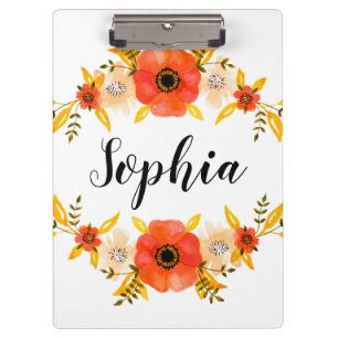 Porte-bloc Aquarelle mignonne Coral Floral Wreath Texte perso