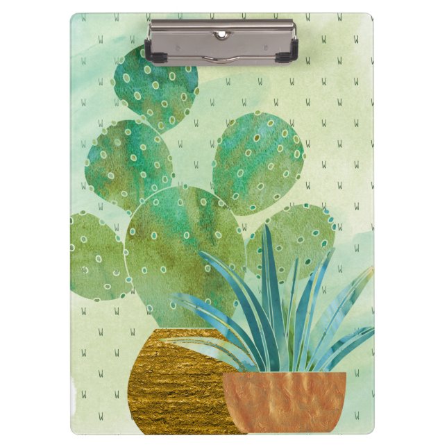 Porte-bloc Aquarelle monogramme Cactus Blues Greens (Devant)