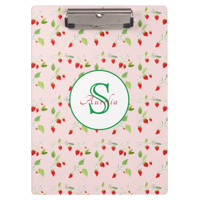 Porte-bloc Aquarelle Motif de fleurs de fraise Monogramme (Devant)