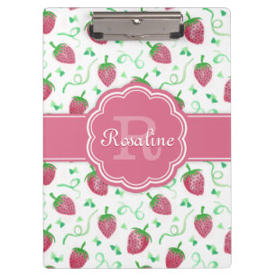 Porte-bloc Aquarelle Motif fraise avec Monogramme