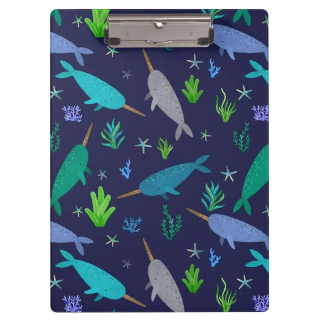Porte-bloc Aquarelle Narwhals Sous La Mer Or (Devant)