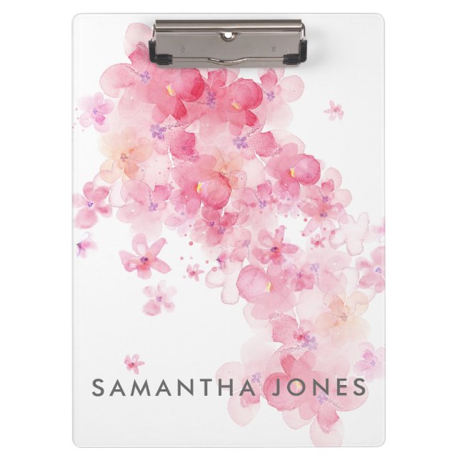 Porte-bloc Aquarelle Peint rose Fleurs Pastel (Devant)