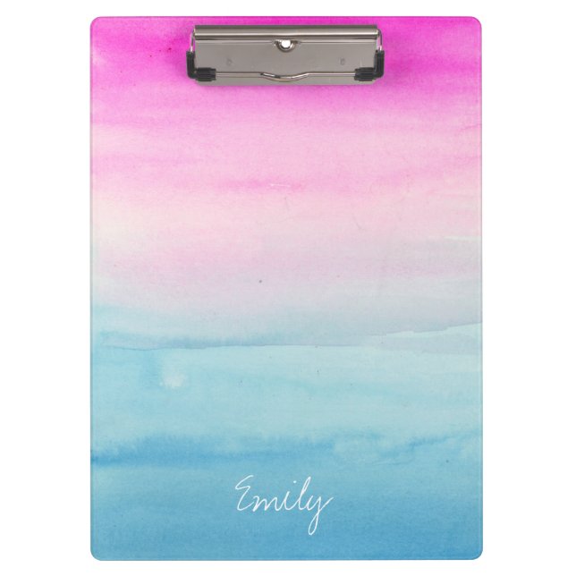 Porte-bloc Aquarelle rose et bleu Ombre | Ajoutez votre nom (Devant)