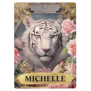 Porte-bloc Aquarelle Tigre Blanc Vintage et Roses Roses