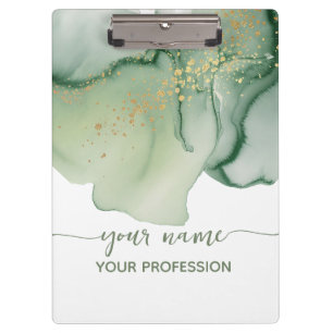 Porte-bloc Aquarelle Vert Sauge Or Votre nom & Profession