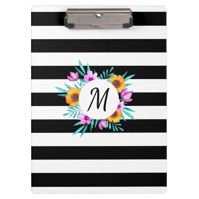 Porte-bloc Aquarelles modernes Floral Design Monogramme (Devant)
