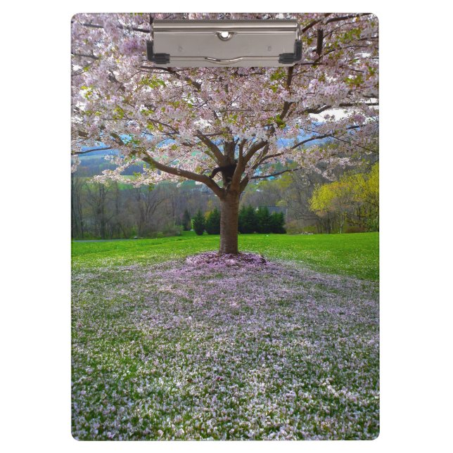 Porte-bloc Arbre fleuri rose cerisier avec bois (Devant)