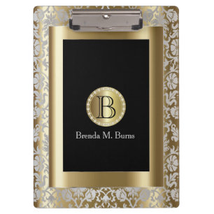 Porte-bloc Argent et or Floral Monogramme Damask