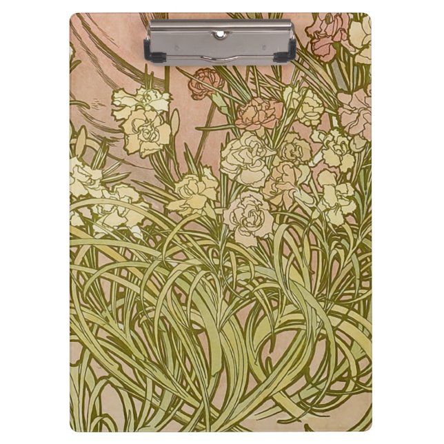 Porte-bloc Art Nouveau Alfonse Mucha fleurs d'oeillets floral (Devant)